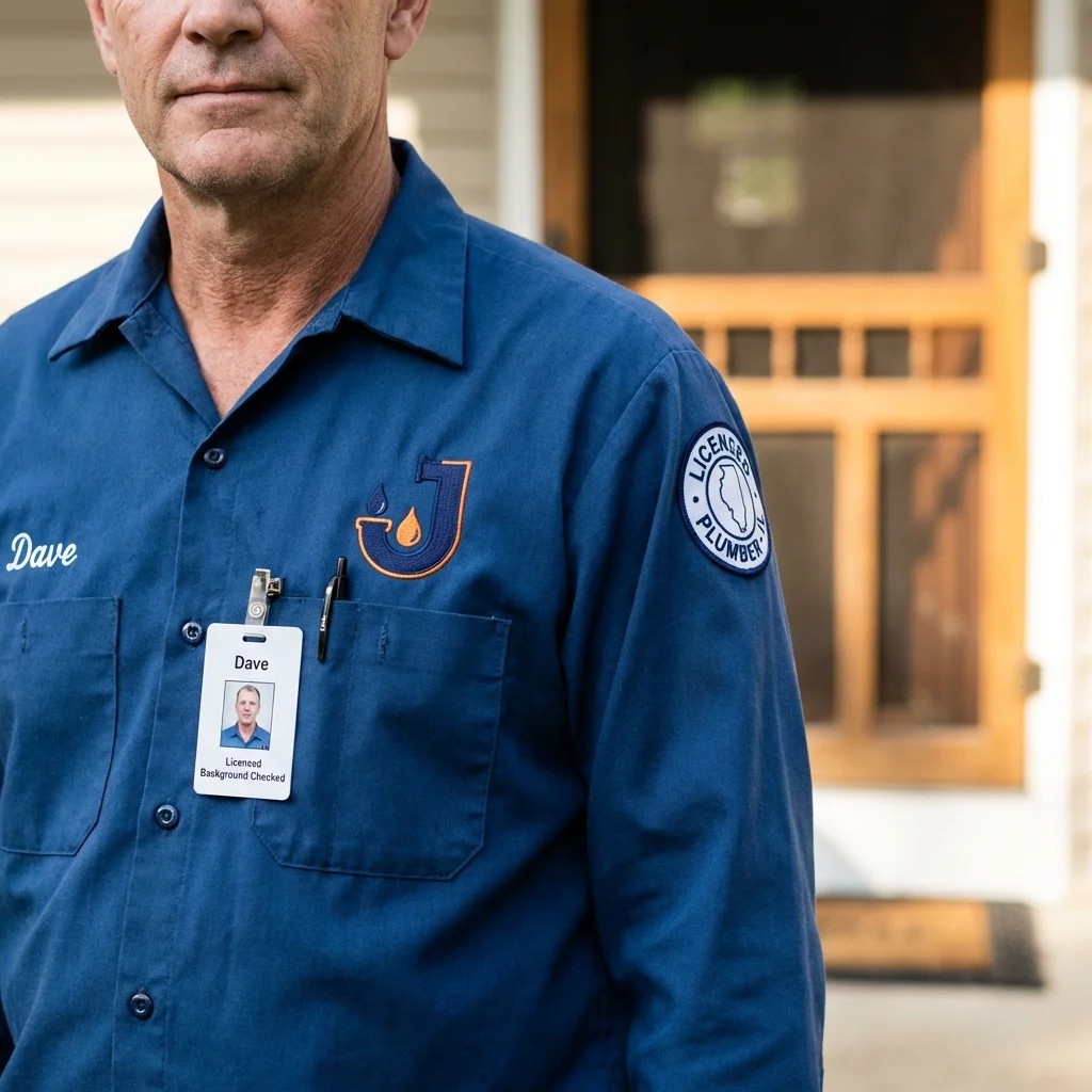 Licensed plumber showing ID badge in Gadsden, AL