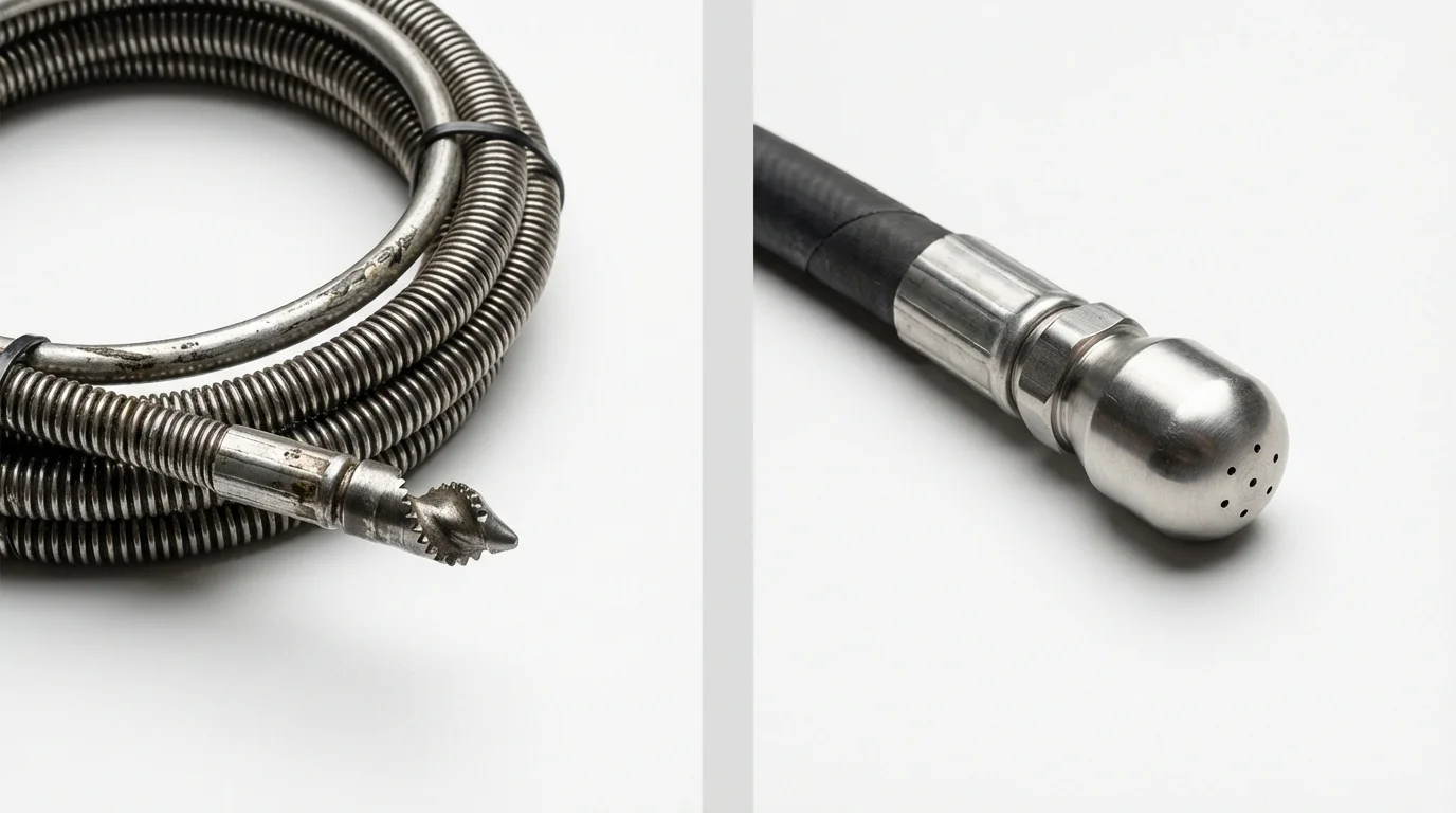 Drain snake cable and hydro jetting nozzle used for drain cleaning in Gadsden, AL