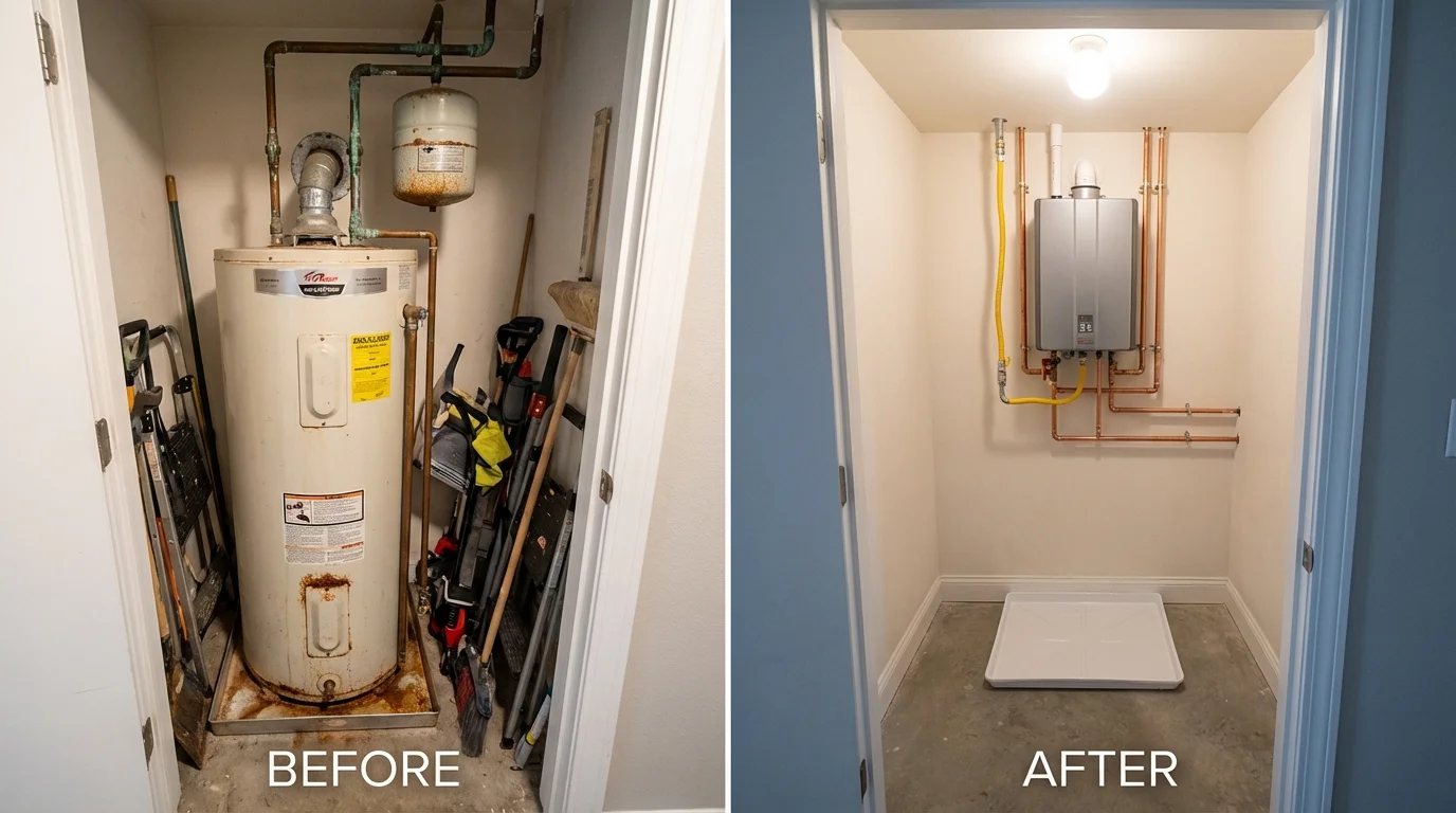 Tank water heater versus wall-mounted tankless unit comparison for Gadsden, AL homeowners