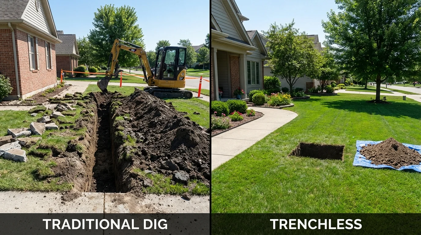 Trenchless sewer repair with minimal yard damage versus traditional excavation in Gadsden, AL